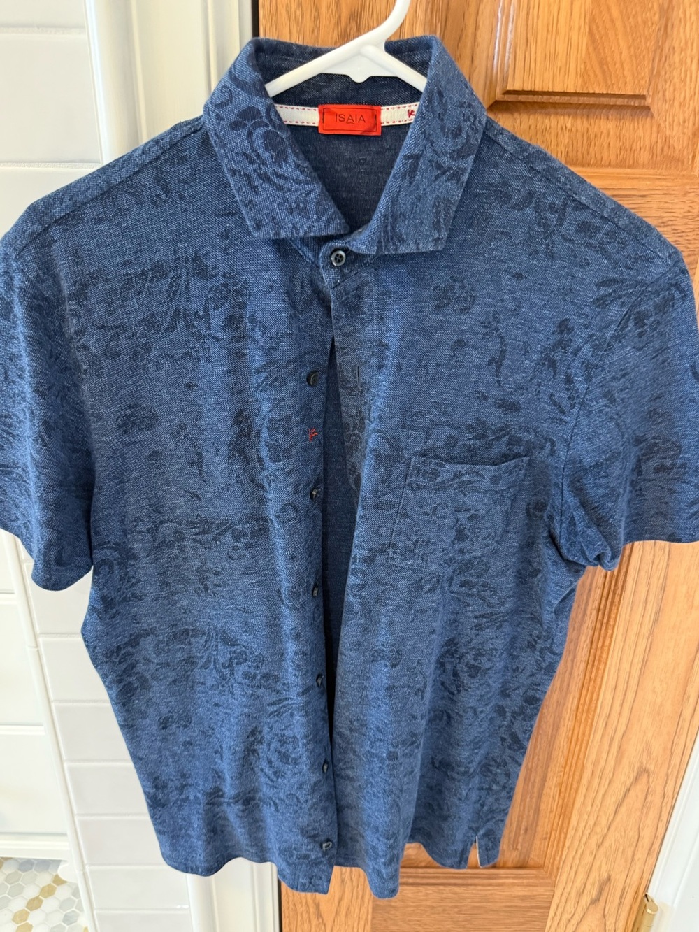Isaia Luxe Navy Blue Short-Sleeve Button-Down Shirt Size Small